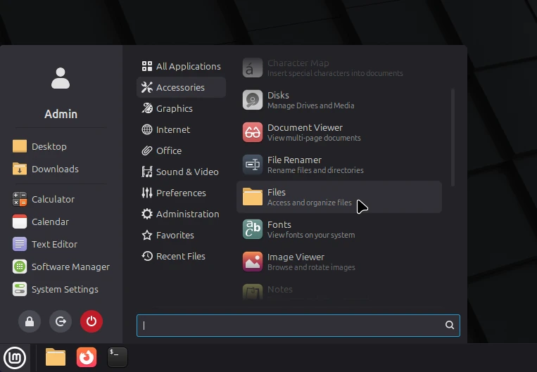 The Files app in the application menu.